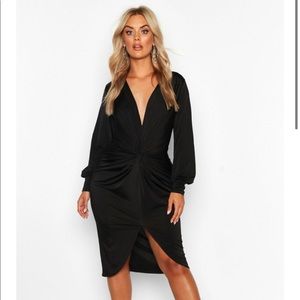Black twist front plunge mini dress